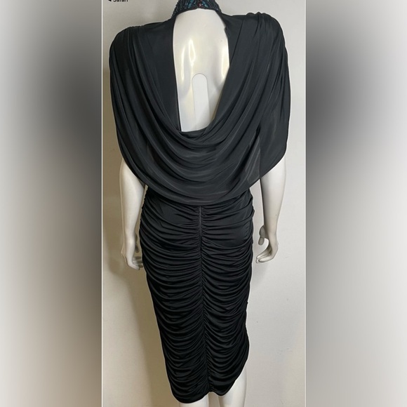 Vintage 1982 Casadei Black Beaded Dress Draped Ruched Beaded Evening Dynasty 12 - Picture 3 of 7